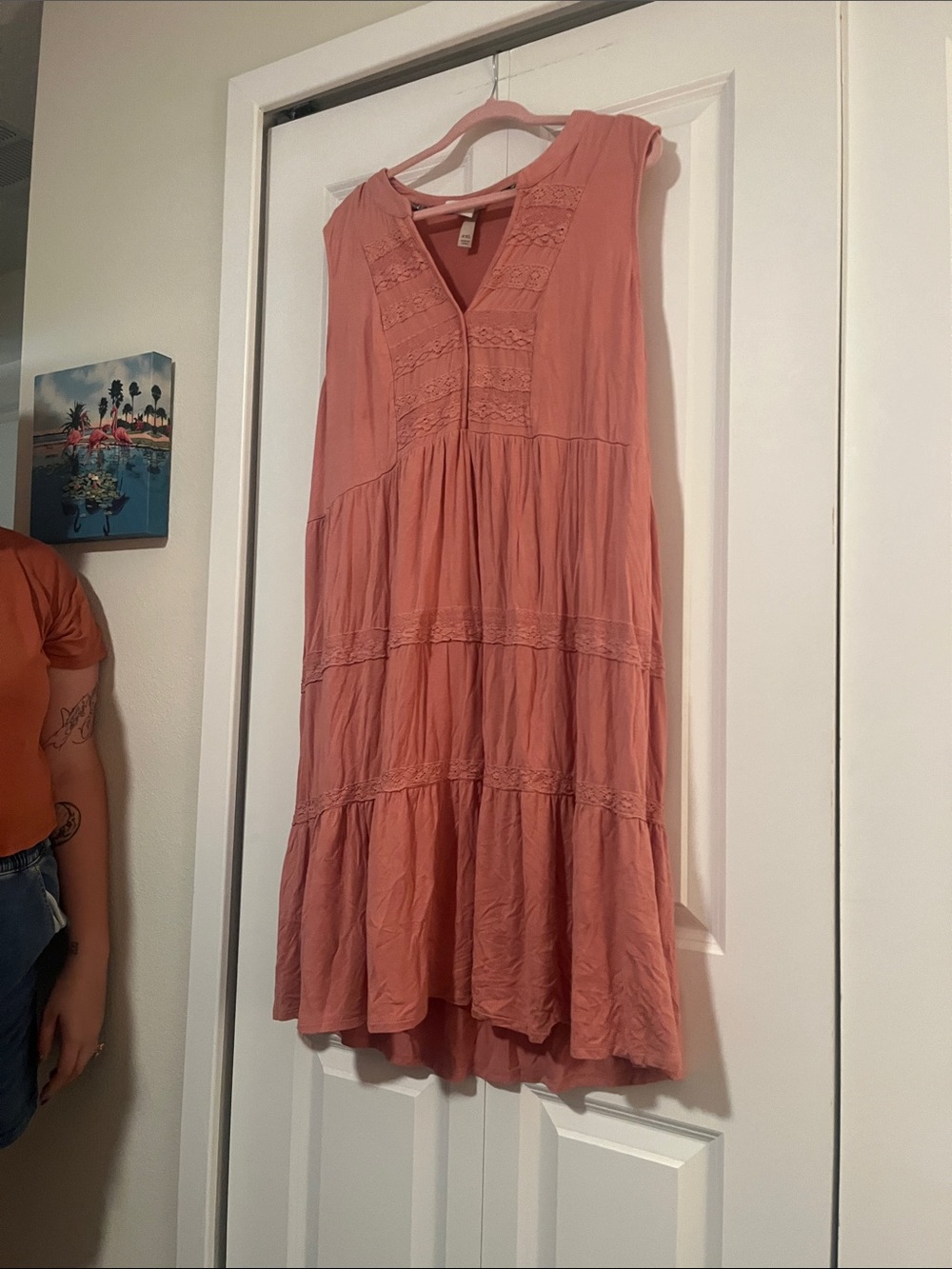 Knox Rose Coral Tiered Boho Sleeveless Dress